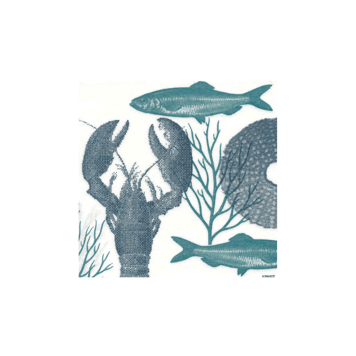 Francoise Paviot Lobster Blau Cocktailservietten 20 Stück