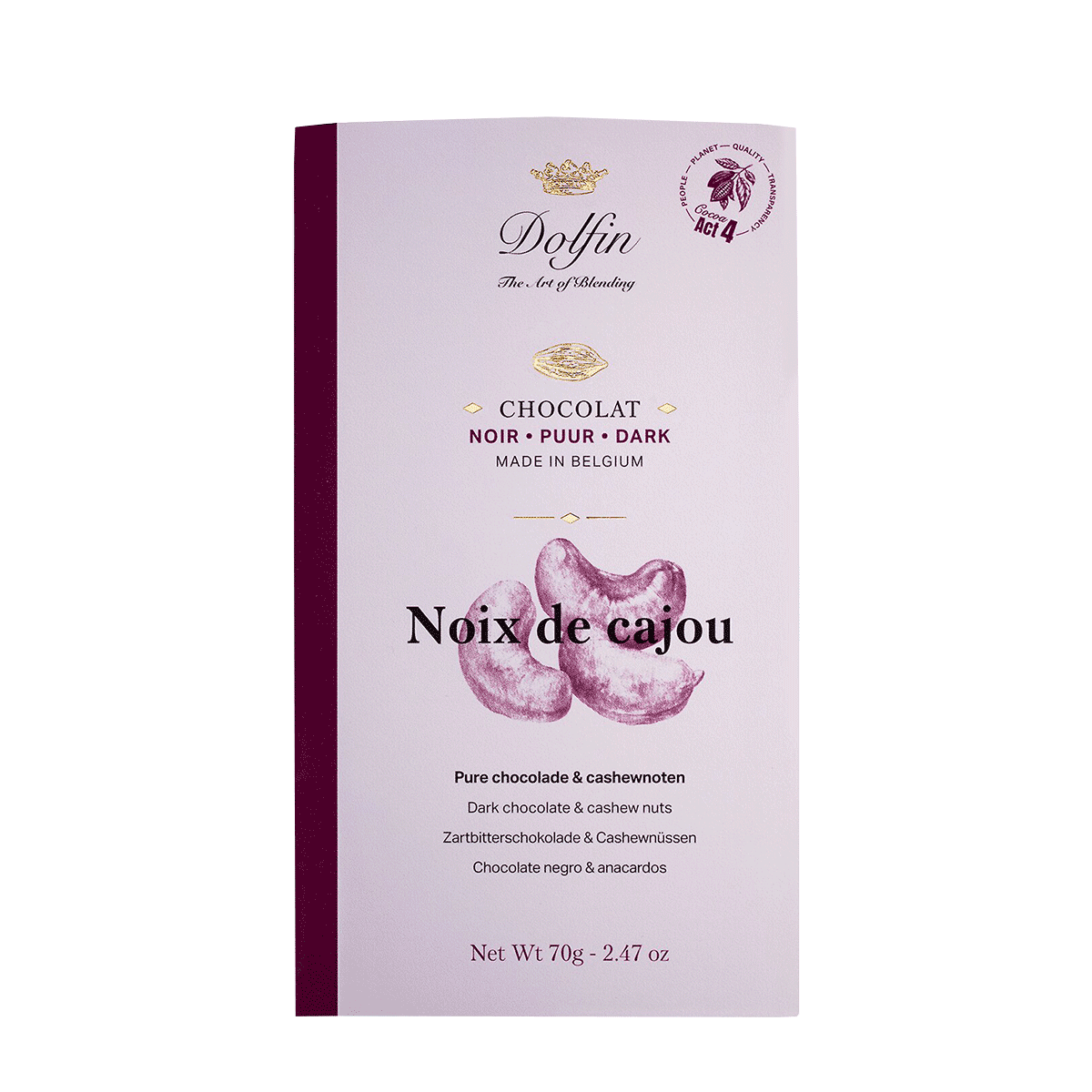 Dolfin Zartbitterschokolade mit Cashewnüssen 70g  Dolfin Zartbitterschokolade mit Cashewnüssen 70g