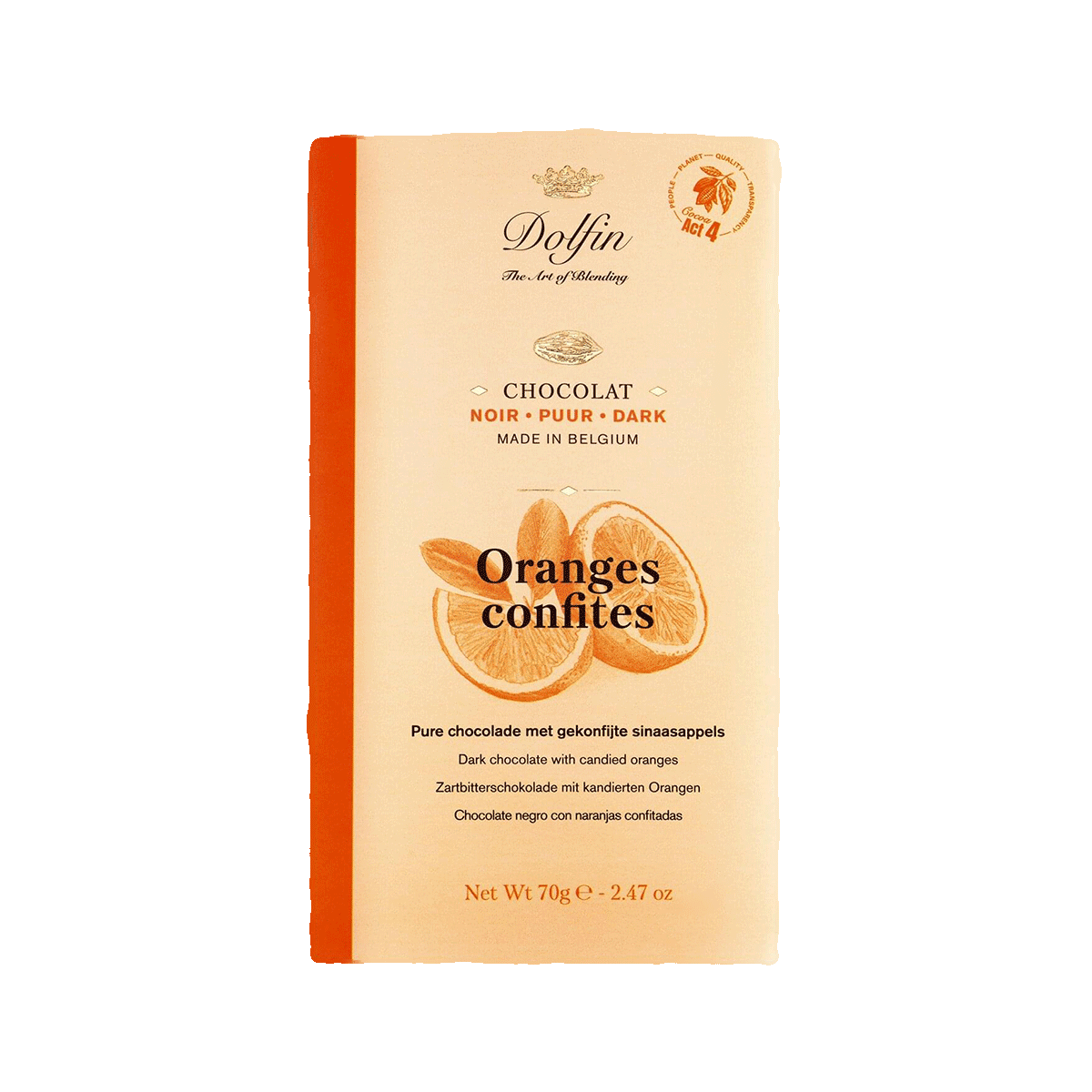 Dolfin Zartbitterschokolade mit kandierter Orangenschale 70g