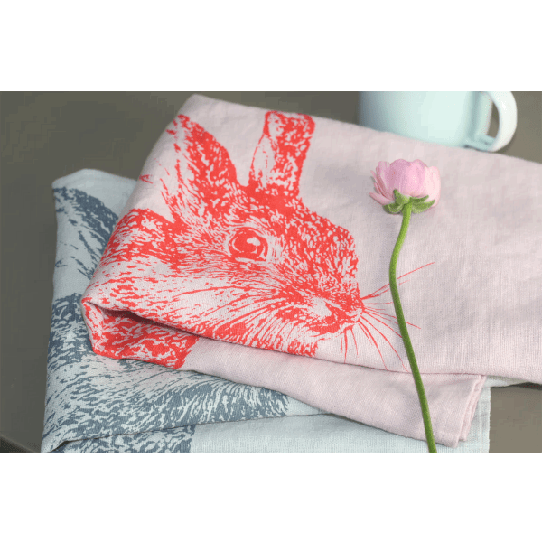Frohstoff Geschirrtuch Rosa Wildkaninchen Koralle 100% Leinen