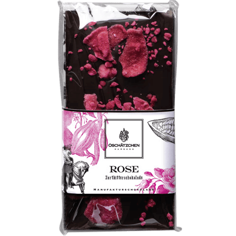 Oschätzchen Zartbitterschokolade mit Rose 100g Oschätzchen Zartbitterschokolade mit Rose 100g