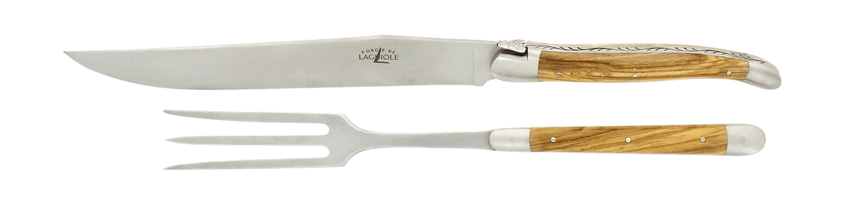 Laguiole Tranchierbesteck Olivenholz Inox matt groß 17 cm