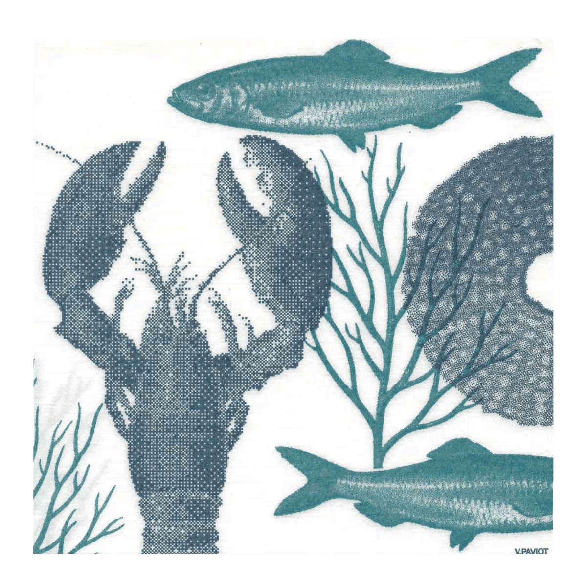 Francoise Paviot Lobster Blau Servietten 20 Stück