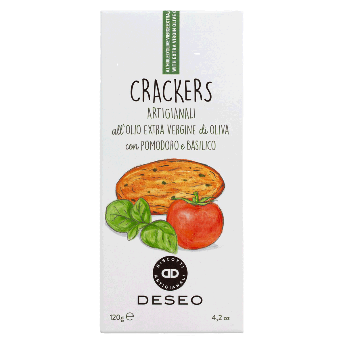 Deseo Cracker mit Olivenöl, Tomaten und Basilikum 120g