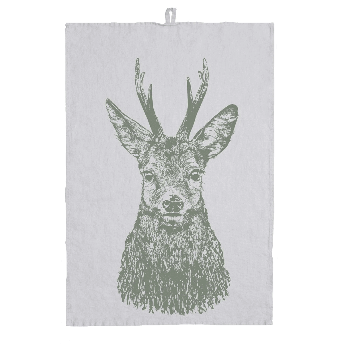 Frohstoff Geschirrtuch Rehbock Rauchgrün 100% Leinen Grau