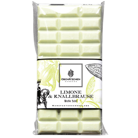 Oschätzchen Weiße Schokolade mit Limone & Knallbrause 100g Oschätzchen Weiße Schokolade mit Limone & Knallbrause 100g