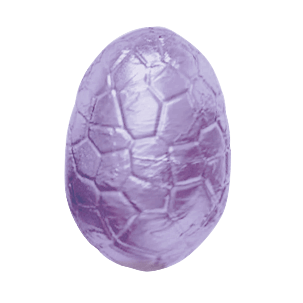 Valrhona Eier VM Gianduja mit Puffreis 15 Stück lila