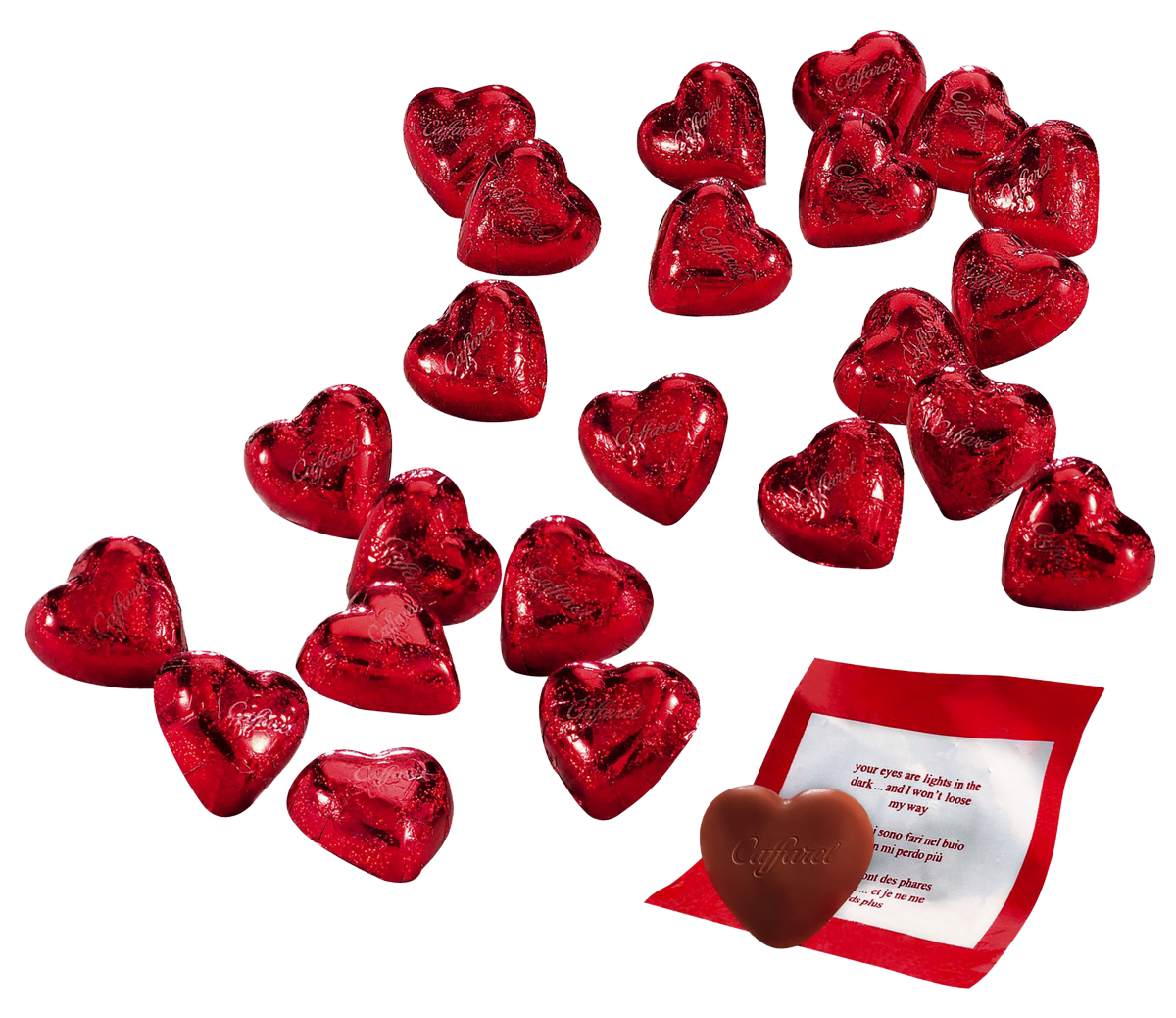 Caffarel Herzen Rot Vollmilchschokolade mit Message 20 Stück