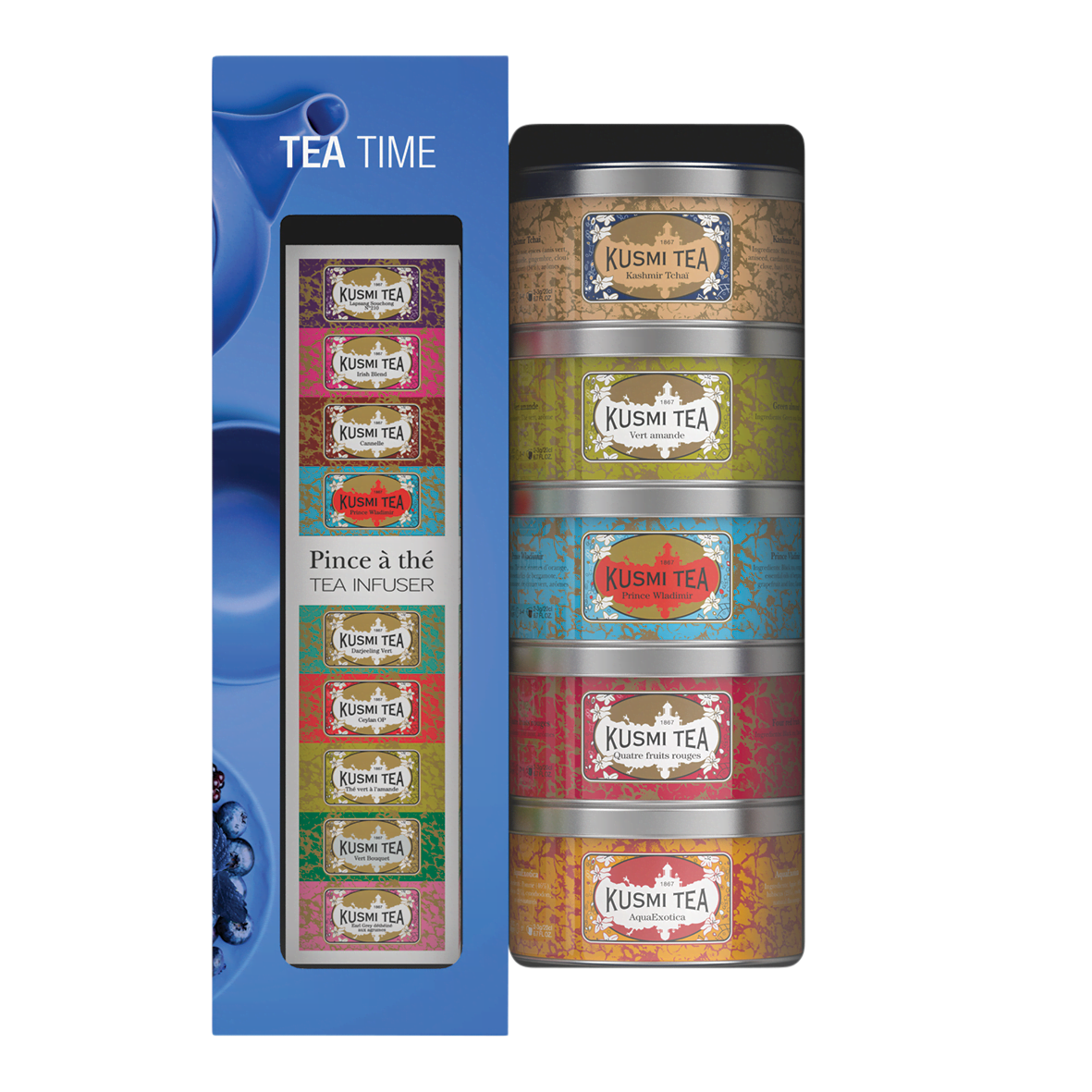 KUSMI Tea Set Bio Nachmittagstee mit Teezange Minis 5x20g