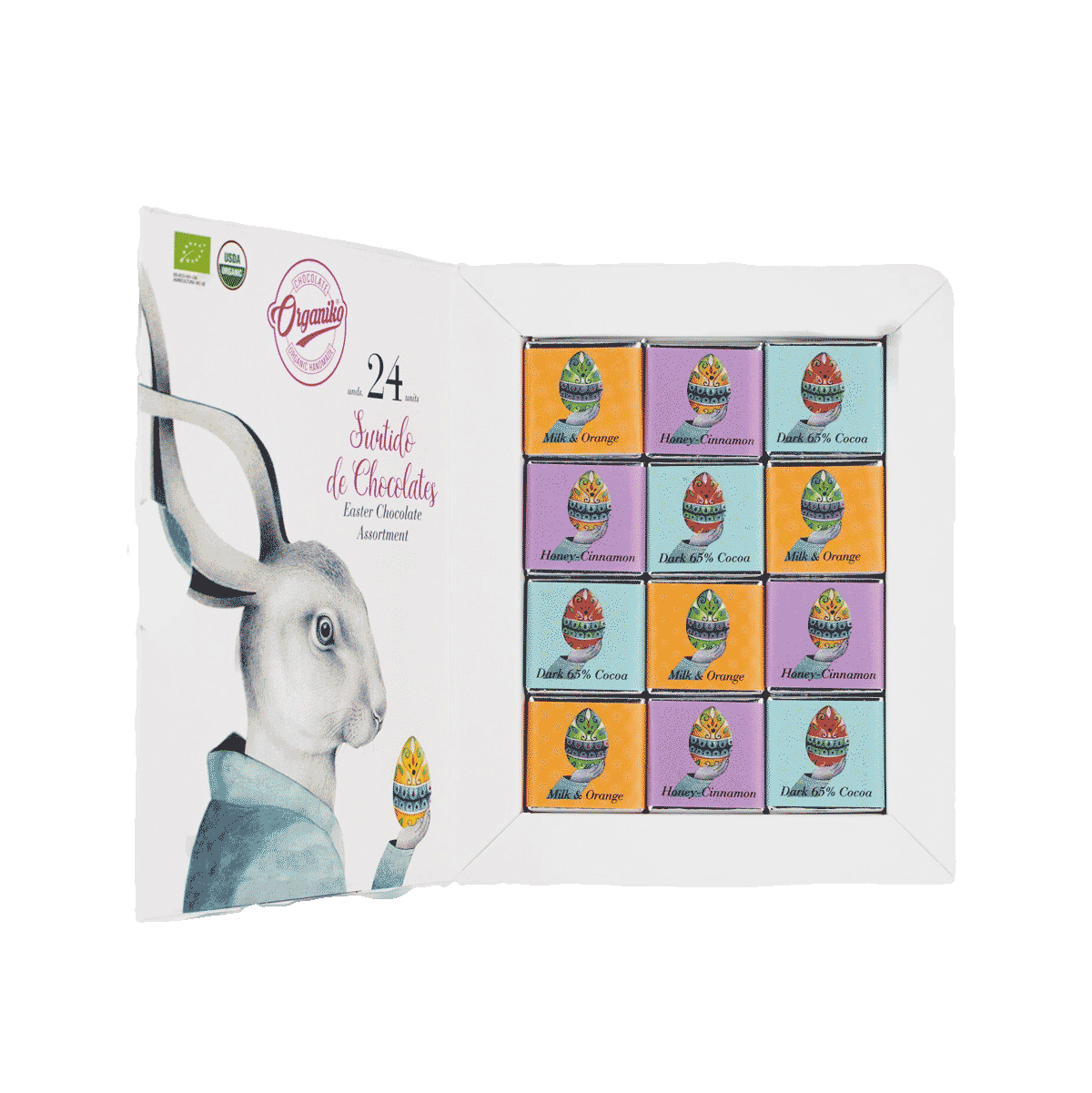 Chocolate Orgániko 24 Bio-Napolitains in Geschenkpackung Osterhase 110g
