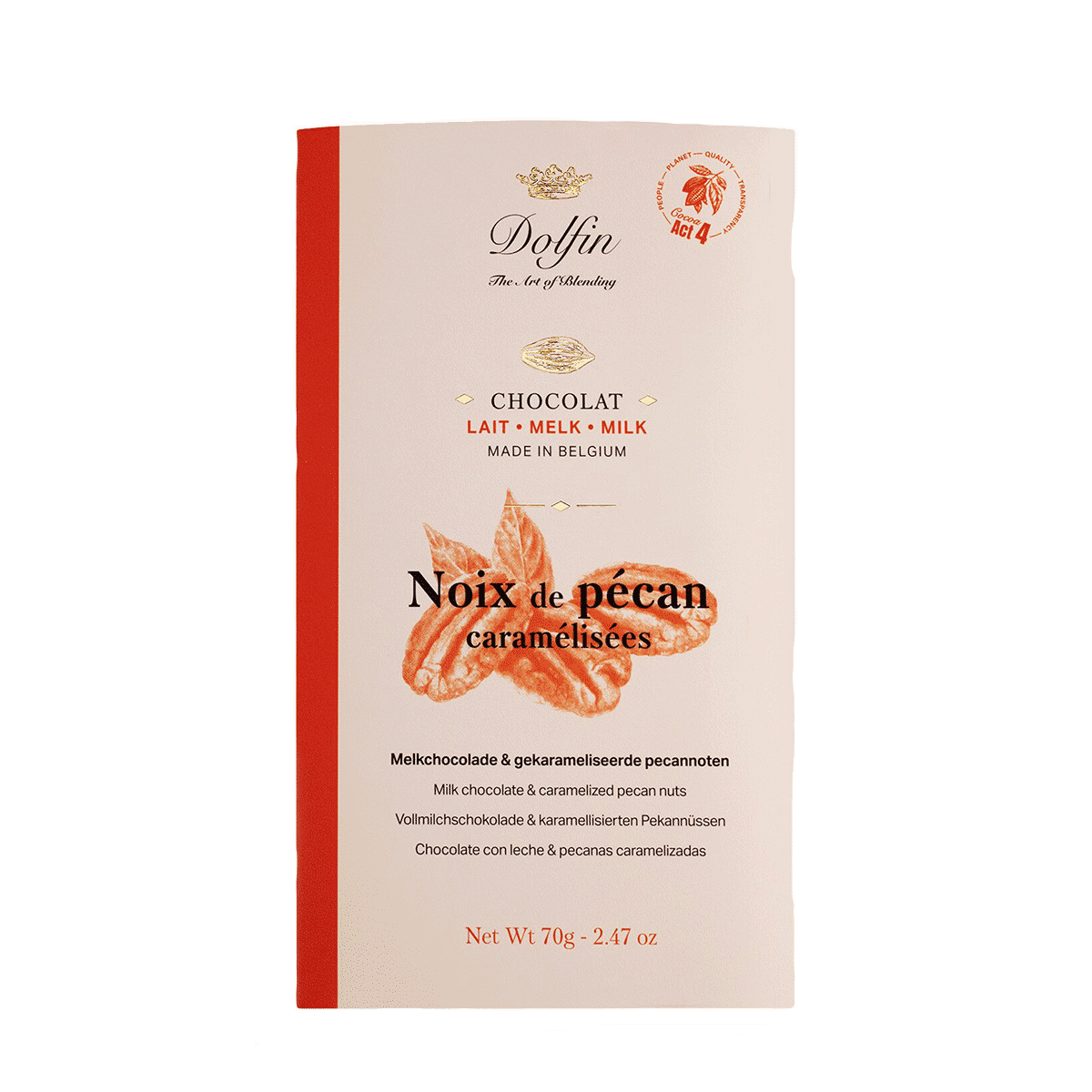 Dolfin Vollmilchschokolade mit karamellisierten Pekannüssen 70g 