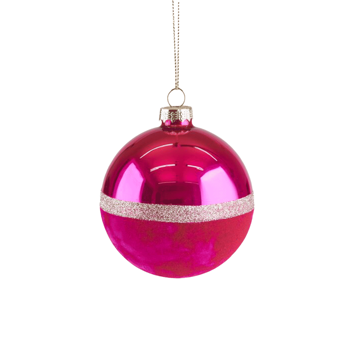 GIFTCOMPANY Baumschmuck Kugel Pink samt/glänzend Glitzerstreifen 8cm