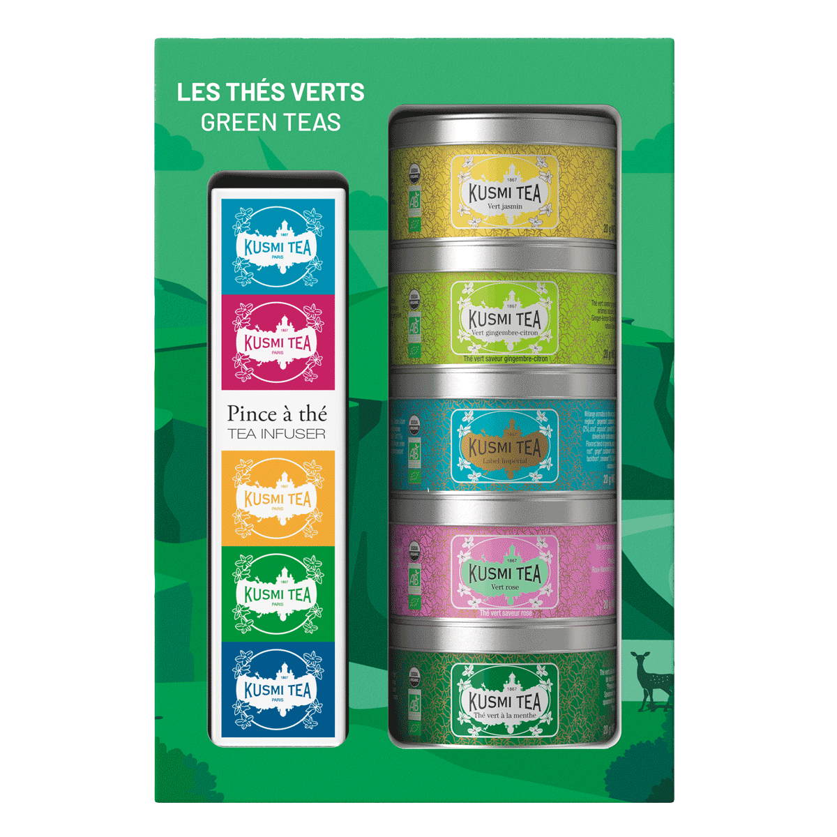 KUSMI Tea Set Bio Grüner Tee mit Teezange Minis 5x20g