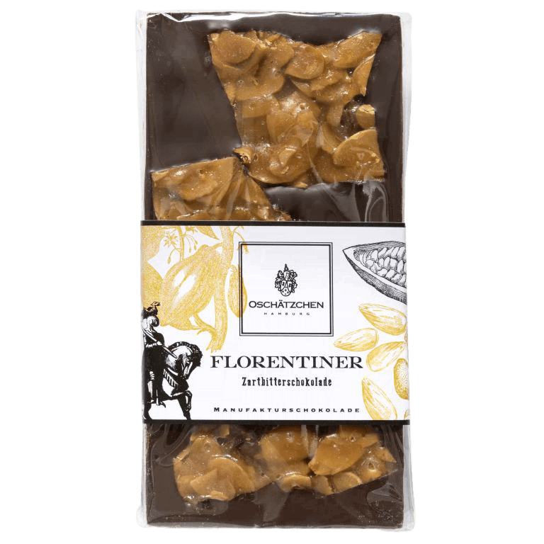 Oschätzchen Zartbitterschokolade mit Florentiner 100g Oschätzchen Zartbitterschokolade mit Florentiner 100g