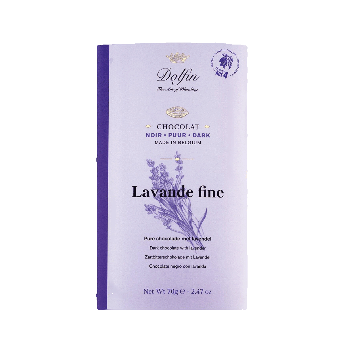 Dolfin Zartbitterschokolade mit Lavendel und Vanille 70g Dolfin Zartbitterschokolade mit Lavendel und Vanille 70g