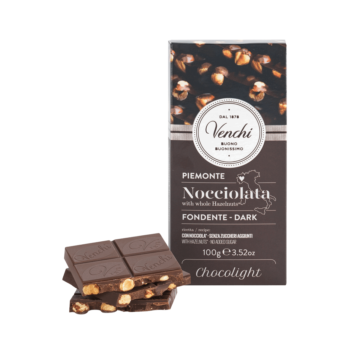 Venchi Zartbitterschokolade Haselnuss zuckerfrei 100g