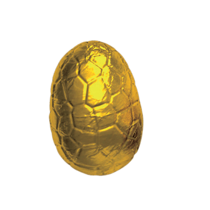 Valrhona Eier ZB Gianduja mit Kakaobohnensplittern 15 Stück gold