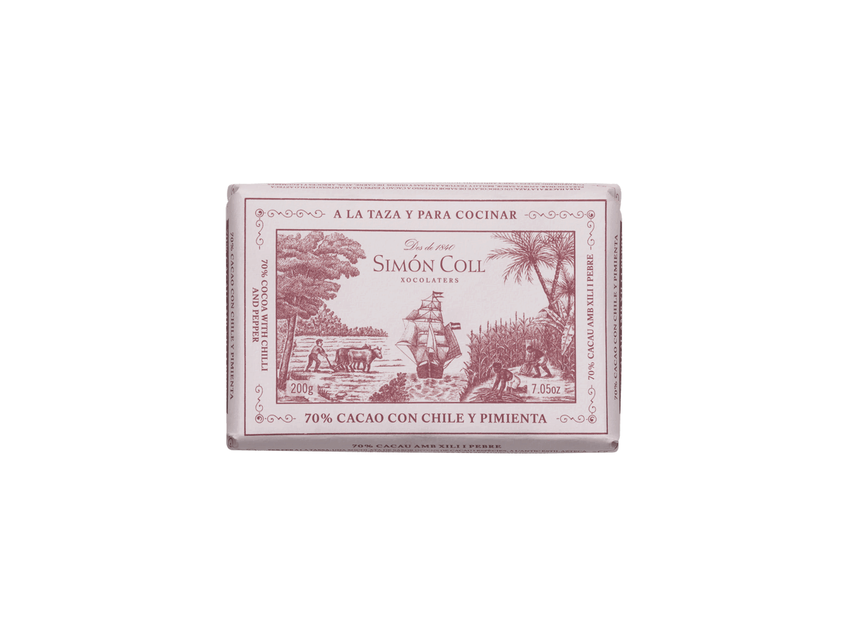Simon Coll Tafel Trinkschokolade 70% mit Chili & Pfeffer 200g