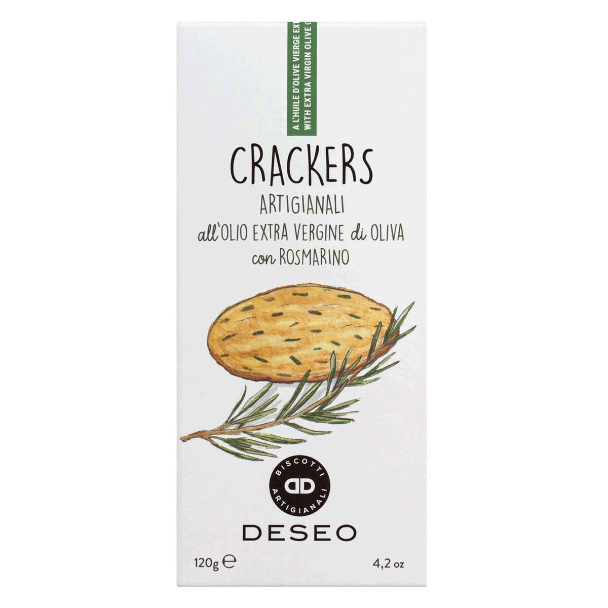 Deseo Cracker mit Olivenöl und Rosmarin 120g