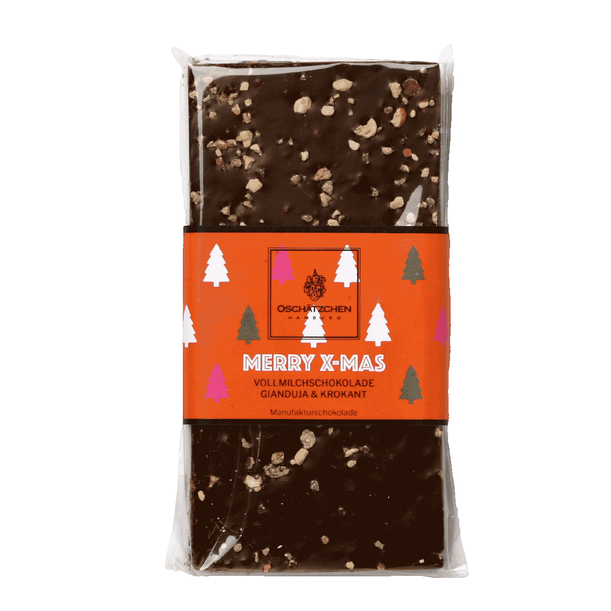 Oschätzchen Merry Xmas Vollmilchschokolade mit Gianduia und Krokant 100g