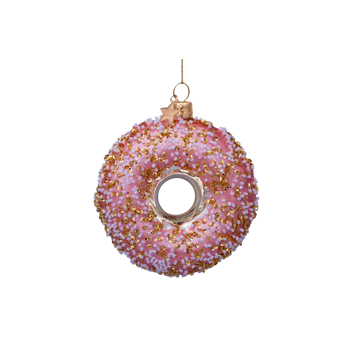 Vondels Baumschmuck Donut pink/gold Glas Höhe 11cm 