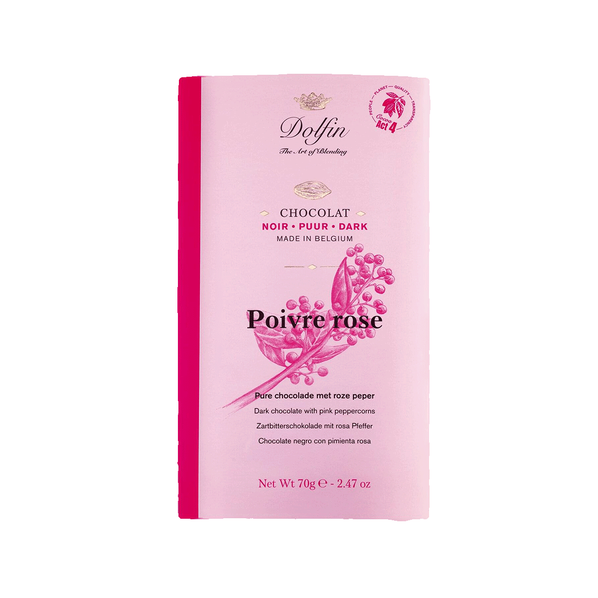 Dolfin Zartbitterschokolade mit rosa Pfeffer 70g