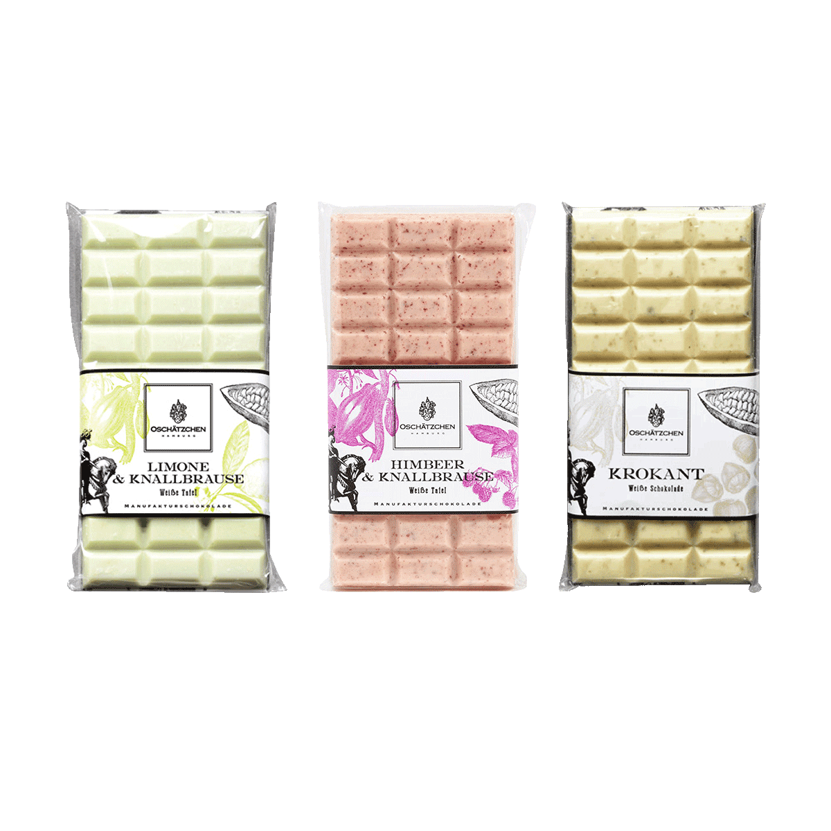 Oschätzchen Schokoladen 3er Set mit Knallbrause & Krokant