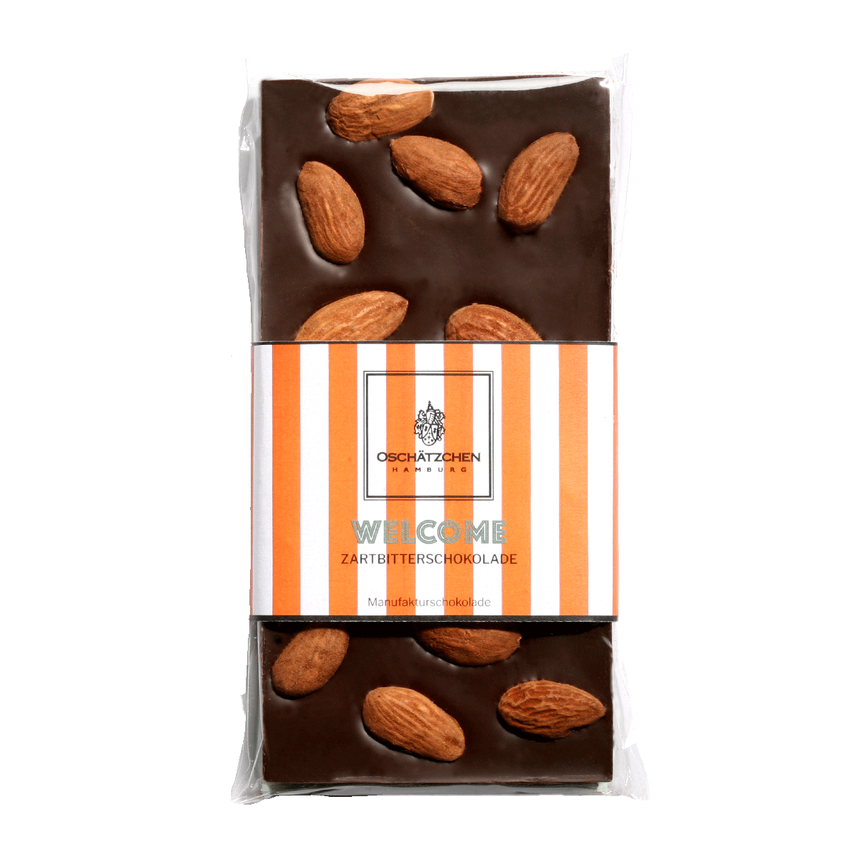 Oschätzchen Welcome Zartbitterschokolade 70% mit Largueta Mandel 100g
