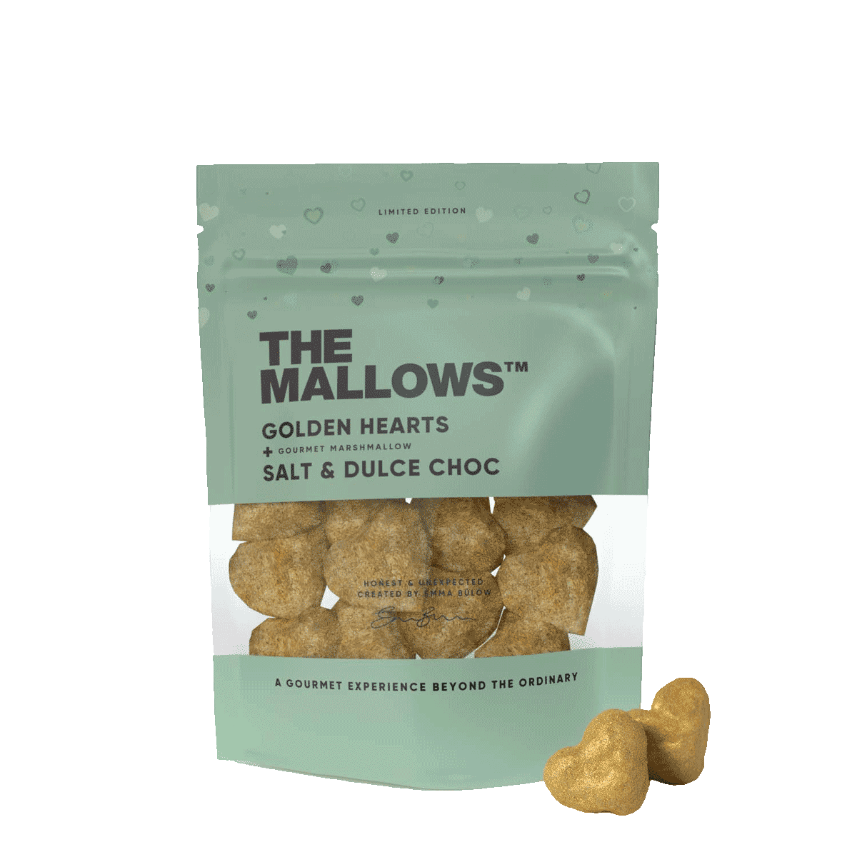 The Mallows Golden Hearts Marshmallow Herzen mit blonder Schokolade und Salz 90g 