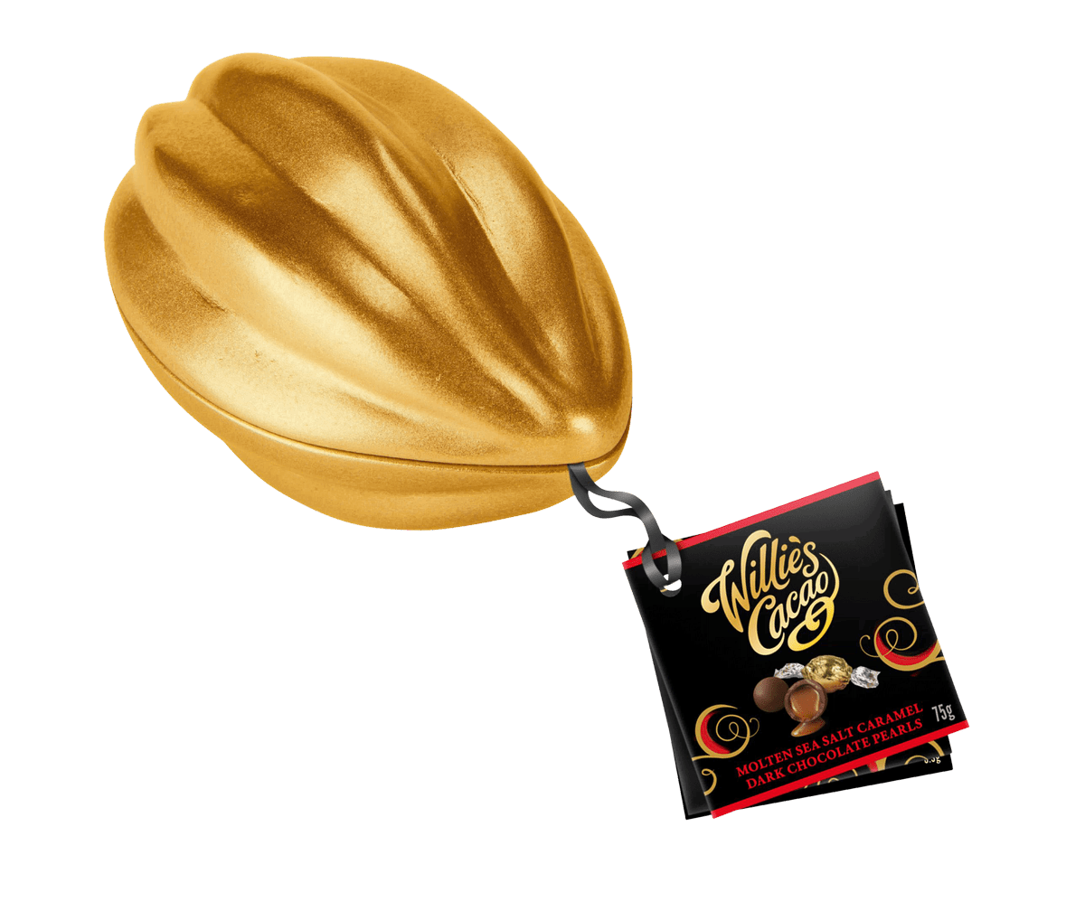 Willie's Cacao Kakaoschote mit Vollmilchkugeln Karamell 75g