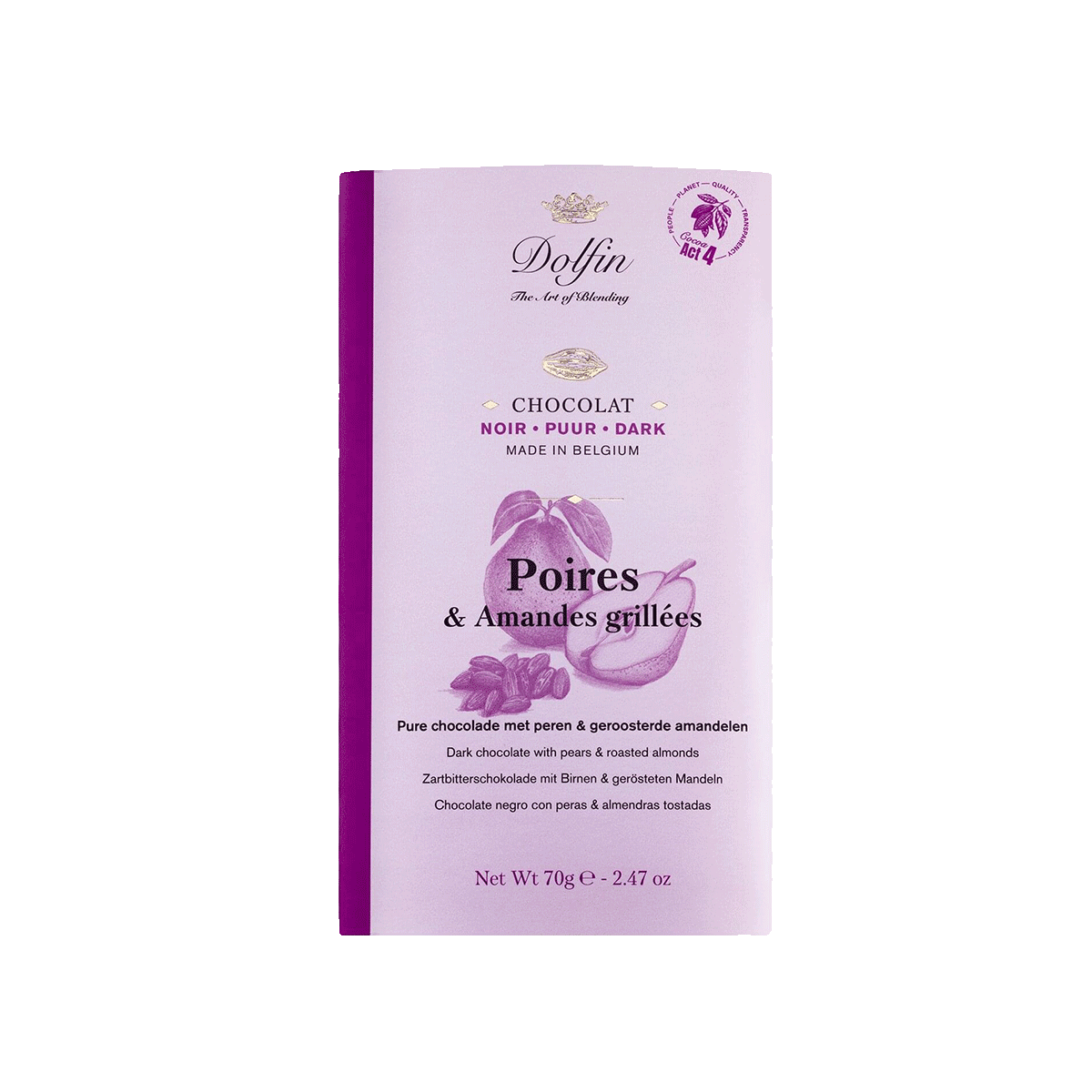 Dolfin Zartbitterschokolade mit Birne & Mandeln 70g